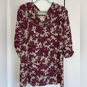 Effie’s Heart tunic top XL maroon/dark tan grape pattern